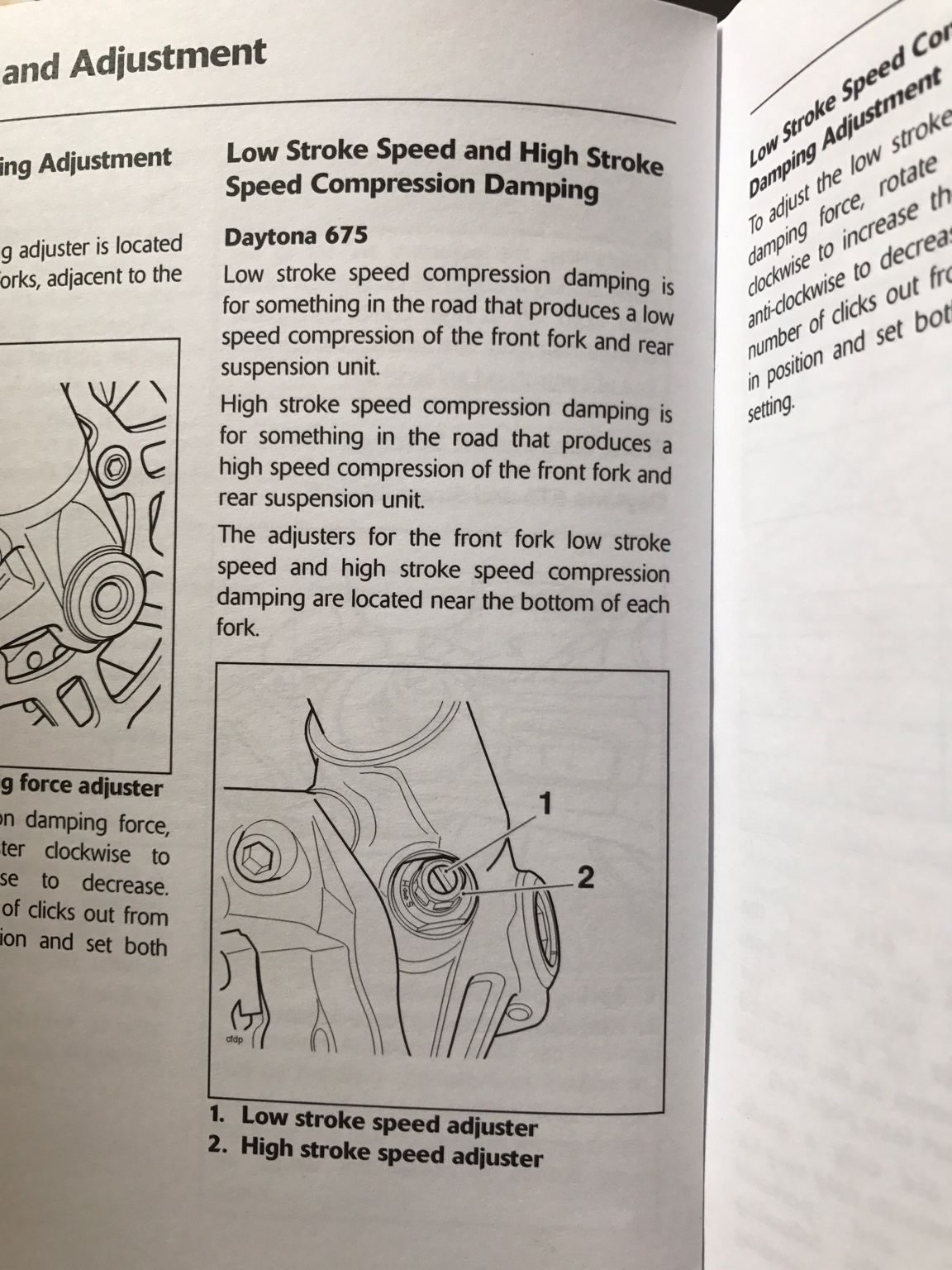 Front fork compression damping adjuster 2011 daytona 675.cc